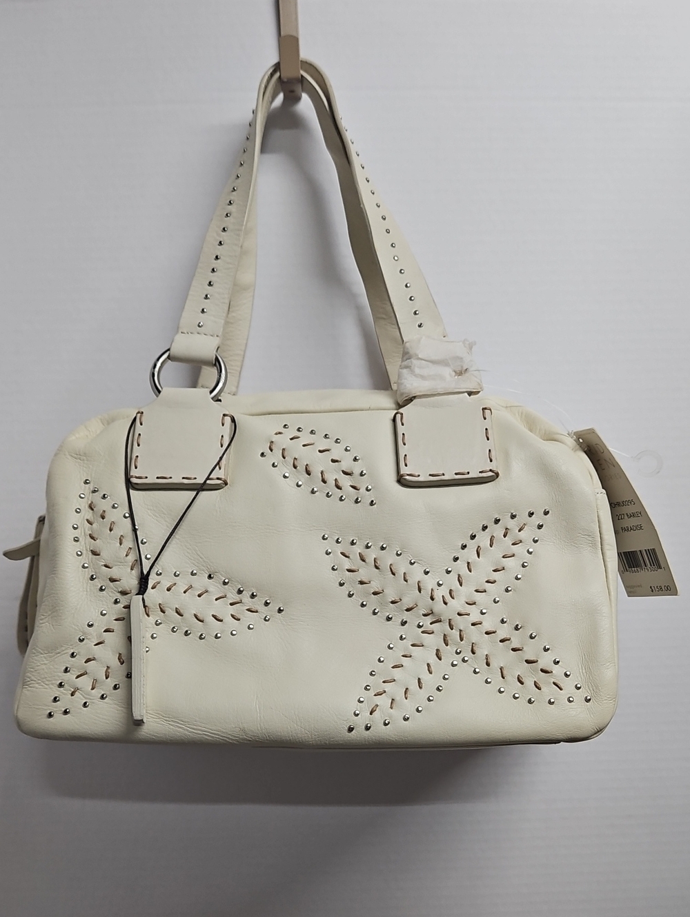 Sigrid Olsen Cream Leather Studded Floral Pattern Shoulder Bag 12x8 NWTs